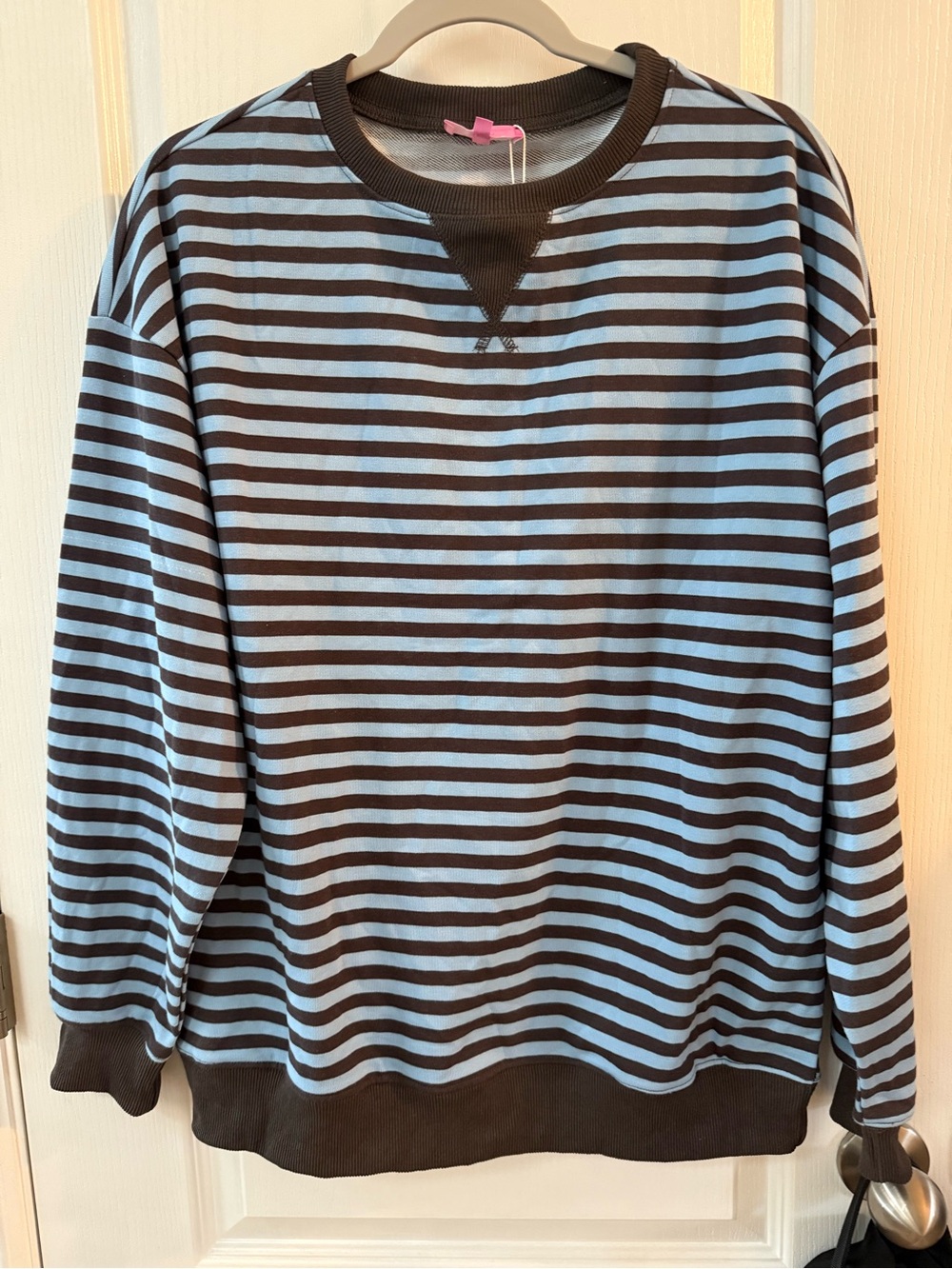 Edikted Striped Crewneck Sweatshirt in Blue & Brown